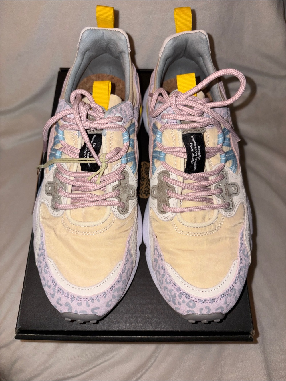 NWT Flower Mountain YAMANO 3 WOMAN Suede and fabric sneakers Lilac-Salmon-Pink - Picture 8 of 15
